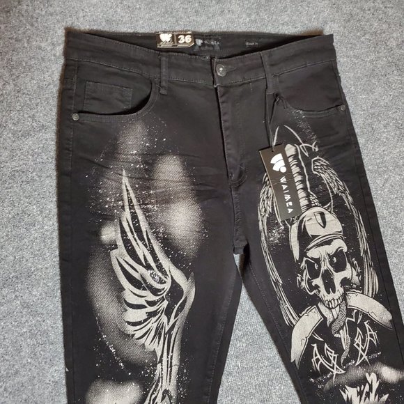 NWT Waimea Skinny Fit 36x32 (Meas 34x31 12" Rise) Death & Angels Tonal Jeans A17 - Picture 4 of 10